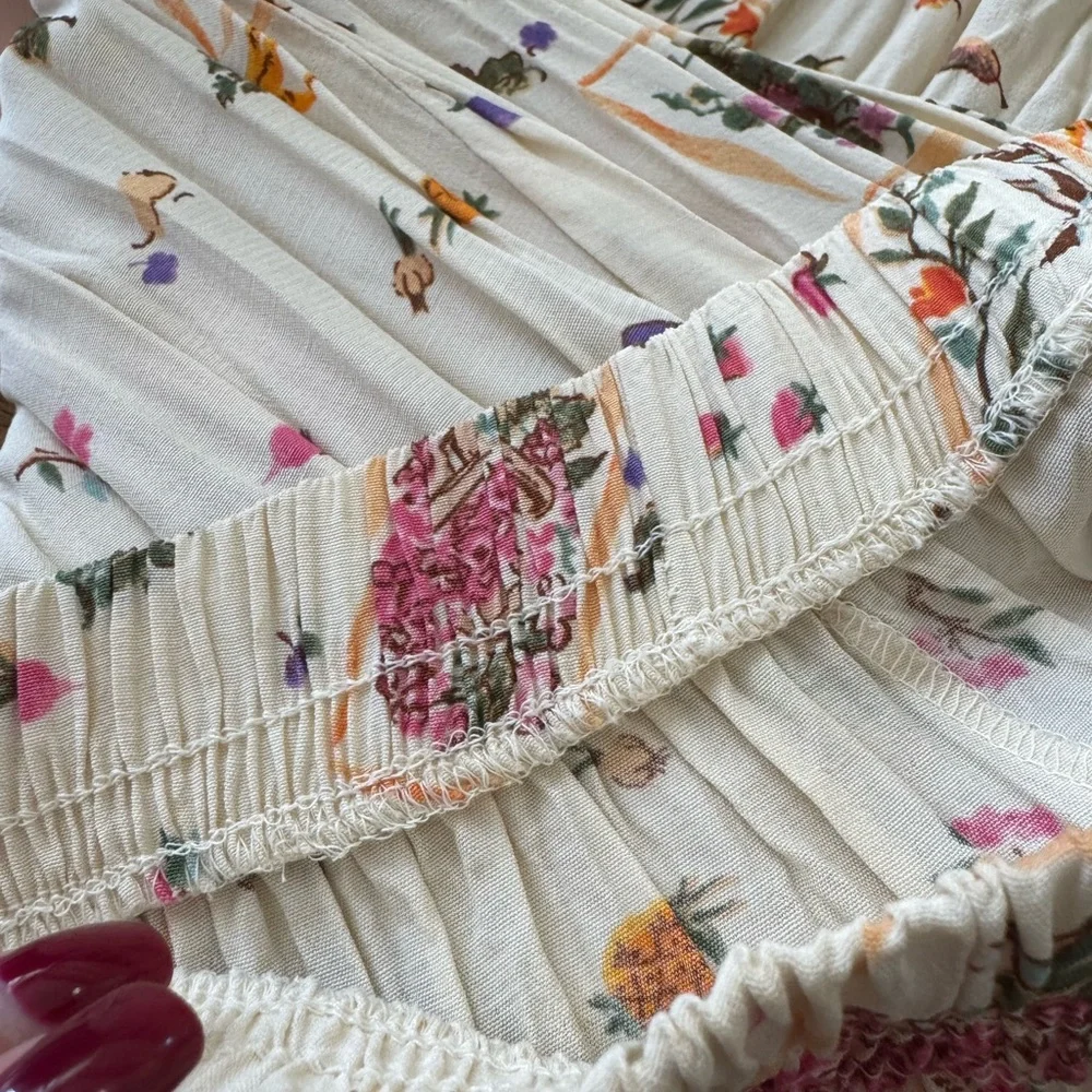 Vintage Surrealist Floral Cream Maxi Skirt NWT